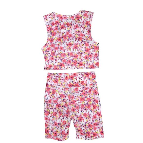 Laundry By Shelli Segal Floral Print Athletic Crop Top & Shorts Set L top M bott - Picture 2 of 6